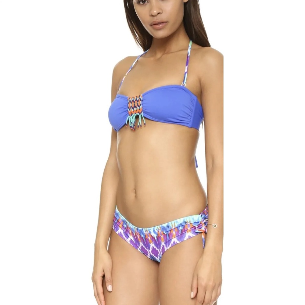 OndadeMar Women’s Mirage Bandeau Bikini Set Hand Embroidered Beading Blue XS